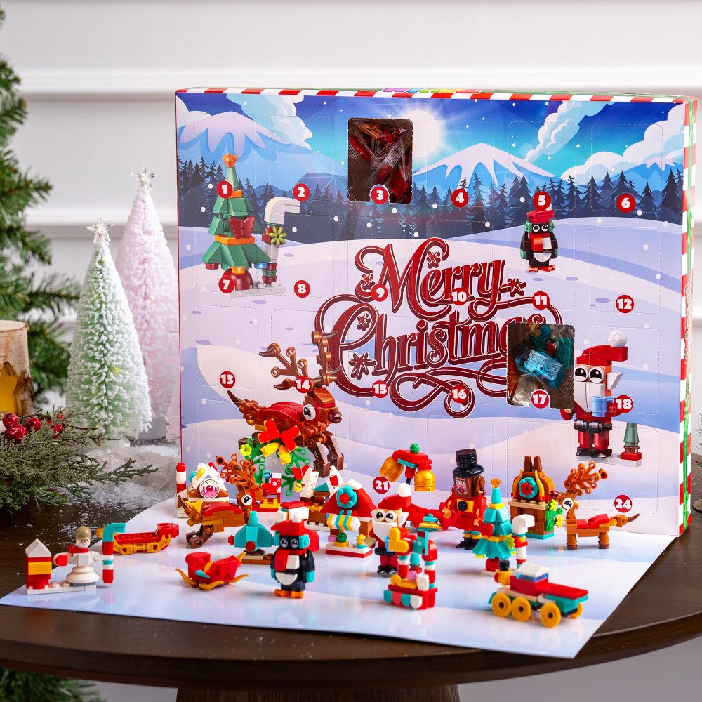 Brick Building Advent Box with Daily Mini Sets and Two Larger Models for Holiday Tables