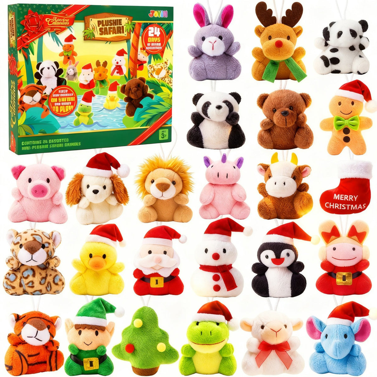Mini Plush Animal Advent Calendar with 21 Animals and 3 Santa Helpers to Collect