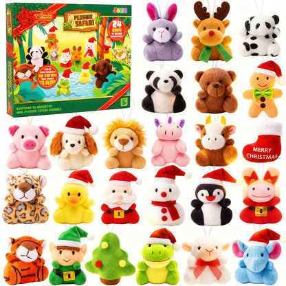 Mini Plush Animal Advent Calendar with 21 Animals and 3 Santa Helpers to Collect