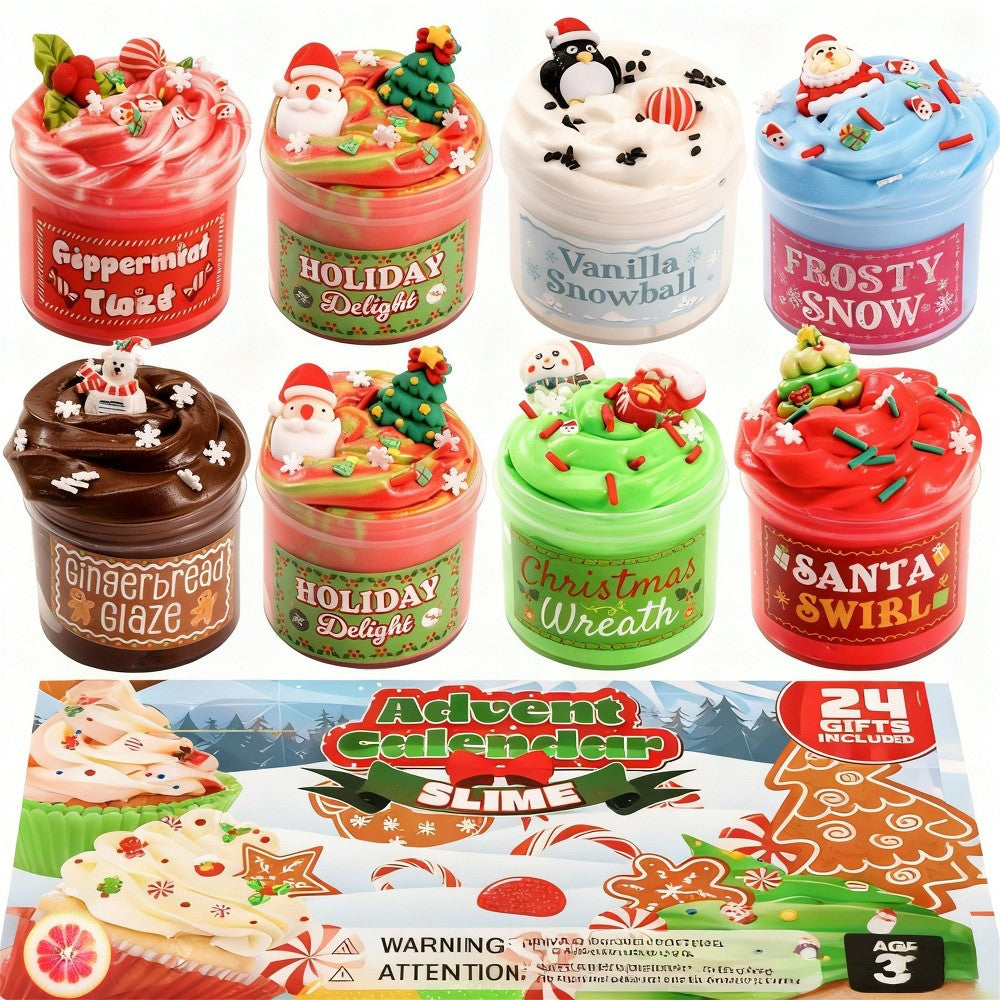 Slime Advent Box with 8 Jars and 16 Add on Packs of Charms and Sprinkles for Holiday Mixing