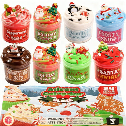 Slime Advent Box with 8 Jars and 16 Add on Packs of Charms and Sprinkles for Holiday Mixing