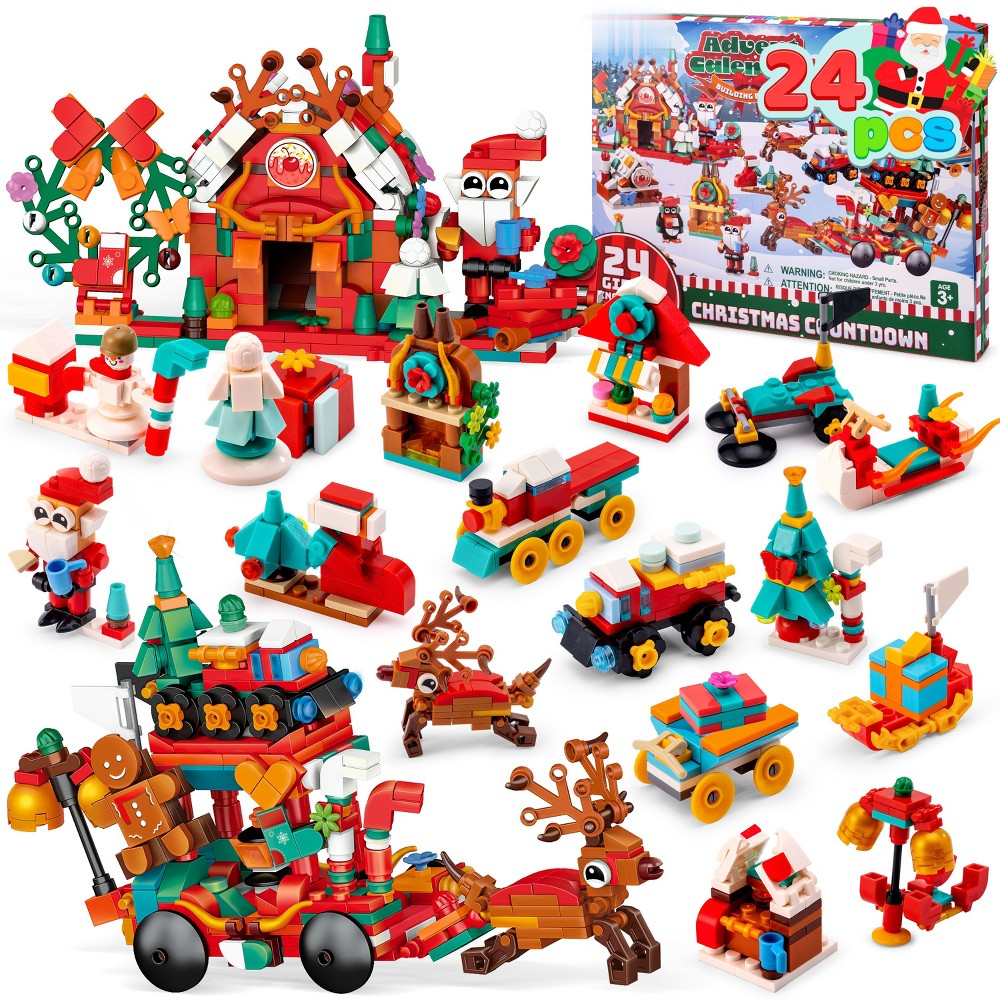 Brick Building Advent Box with Daily Mini Sets and Two Larger Models for Holiday Tables