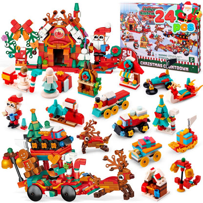 Brick Building Advent Box with Daily Mini Sets and Two Larger Models for Holiday Tables