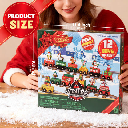 Train Advent Calendar with 12 Friction Powered Cars That Link Together with Magnets