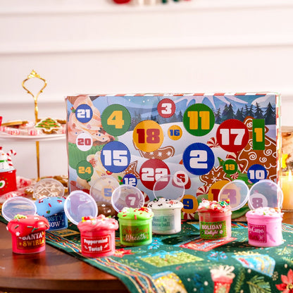 Slime Advent Box with 8 Jars and 16 Add on Packs of Charms and Sprinkles for Holiday Mixing