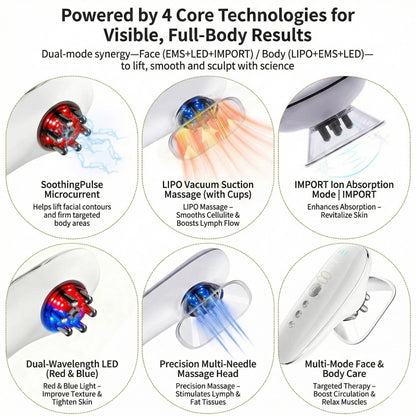 Rechargeable Body and Face Beauty Massager with LED Light and Suction