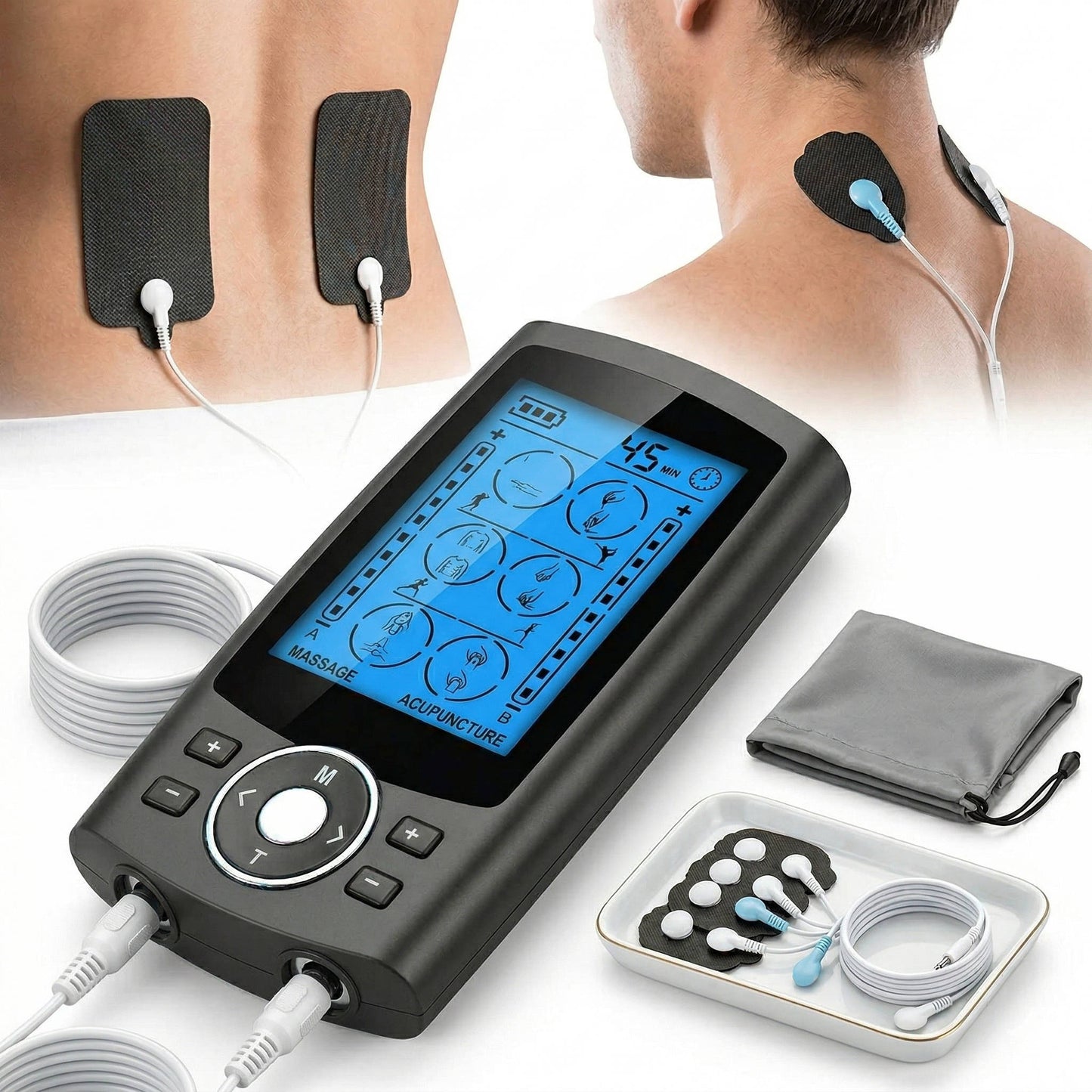 24 Mode TENS EMS Muscle Stimulator with Dual Channel and 10 Electrode Pads