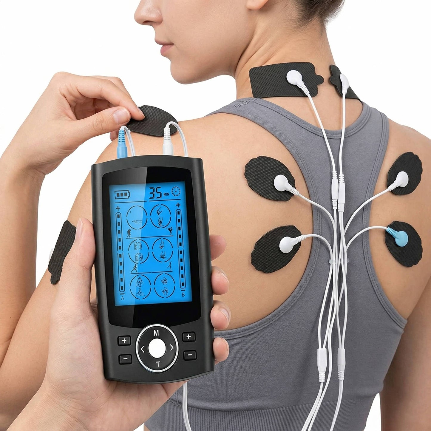 24 Mode TENS EMS Muscle Stimulator with Dual Channel and 10 Electrode Pads
