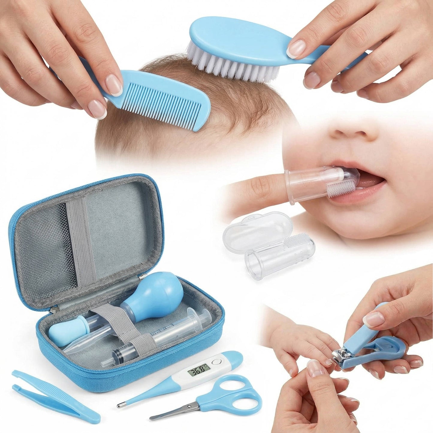 Baby Grooming Kit with Comb Brush Toothbrush Clippers and Scissors, 12 Piece