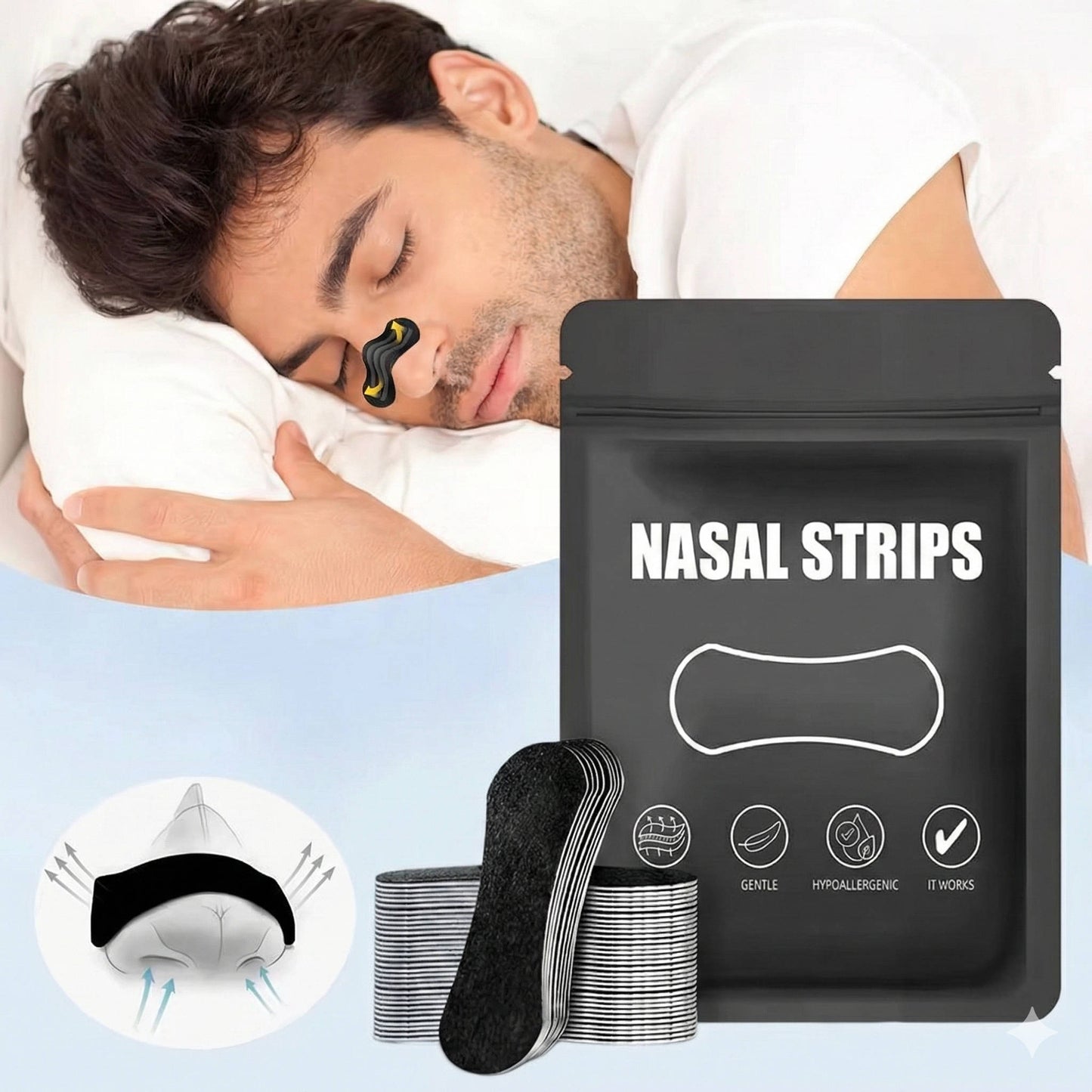 Triple Band Nasal Strips for Breathing Support Nighttime Comfort