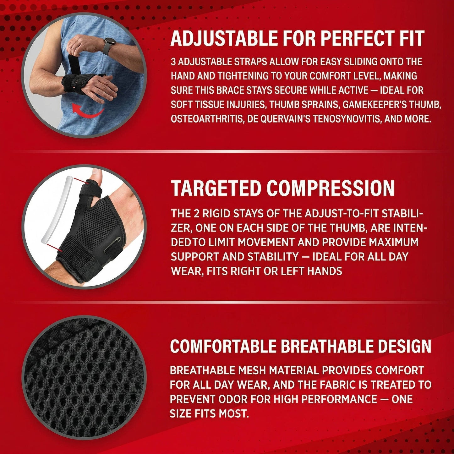 Thumb Support Brace with Dual Stabilizers and Adjustable Straps