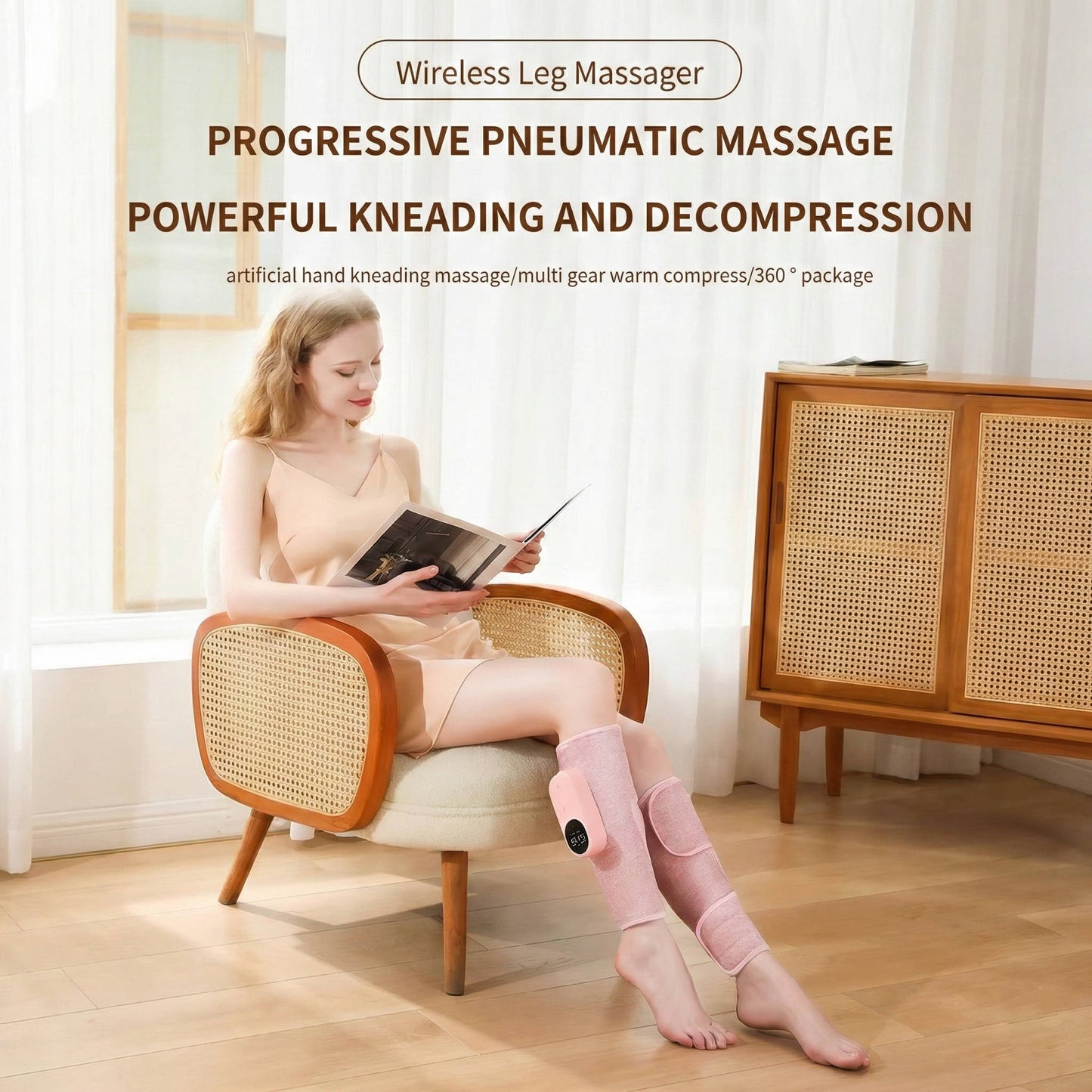 Rechargeable Cordless Air Compression Massager with Heat and Calf Wraps