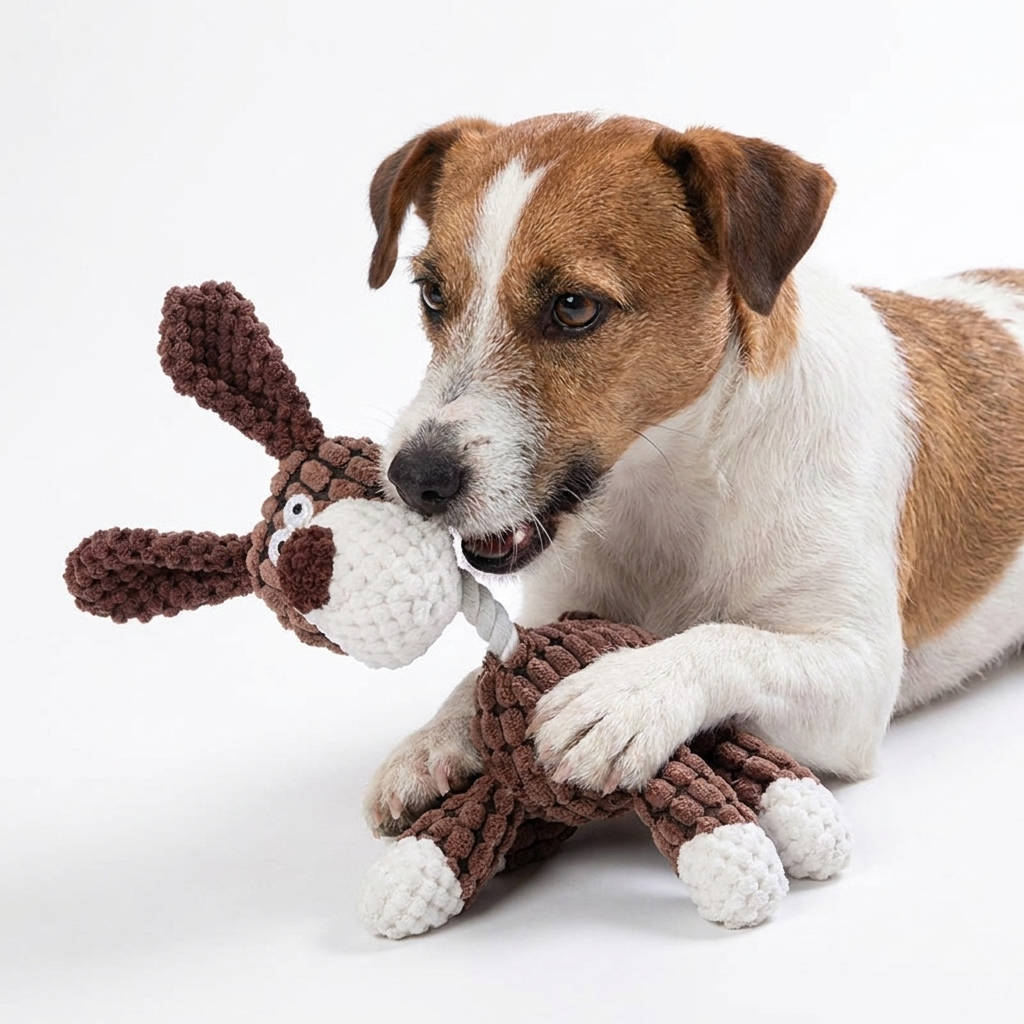 Plush Dog Toy with Reinforced Squeaker for Chewing and Fetch