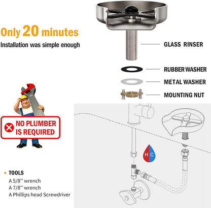 Sink Glass Rinser with Multi-Angle Spray Jets and Brushed Nickel Finish