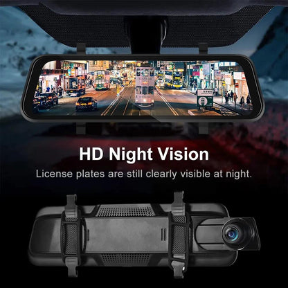 Mirror Dash Cam with Dual Front and Rear Cameras and 9.66 Inch Touchscreen