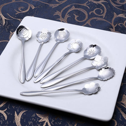 Stainless Steel Teaspoon Set with Floral Handle Design, 8-Piece