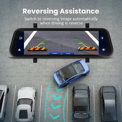 Mirror Dash Cam with Dual Front and Rear Cameras and 9.66 Inch Touchscreen