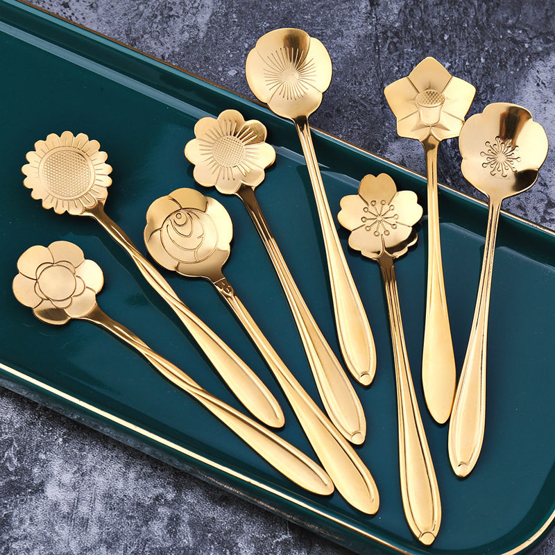 Stainless Steel Teaspoon Set with Floral Handle Design, 8-Piece
