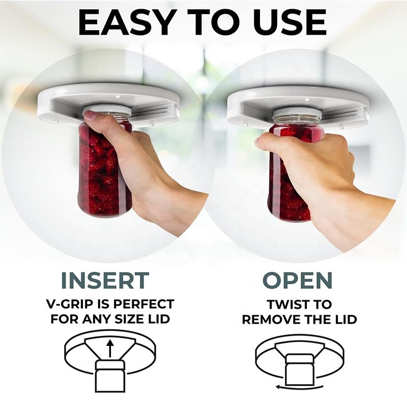 Under Cabinet Jar Opener with V-Shaped Grip and Mounting Hardware