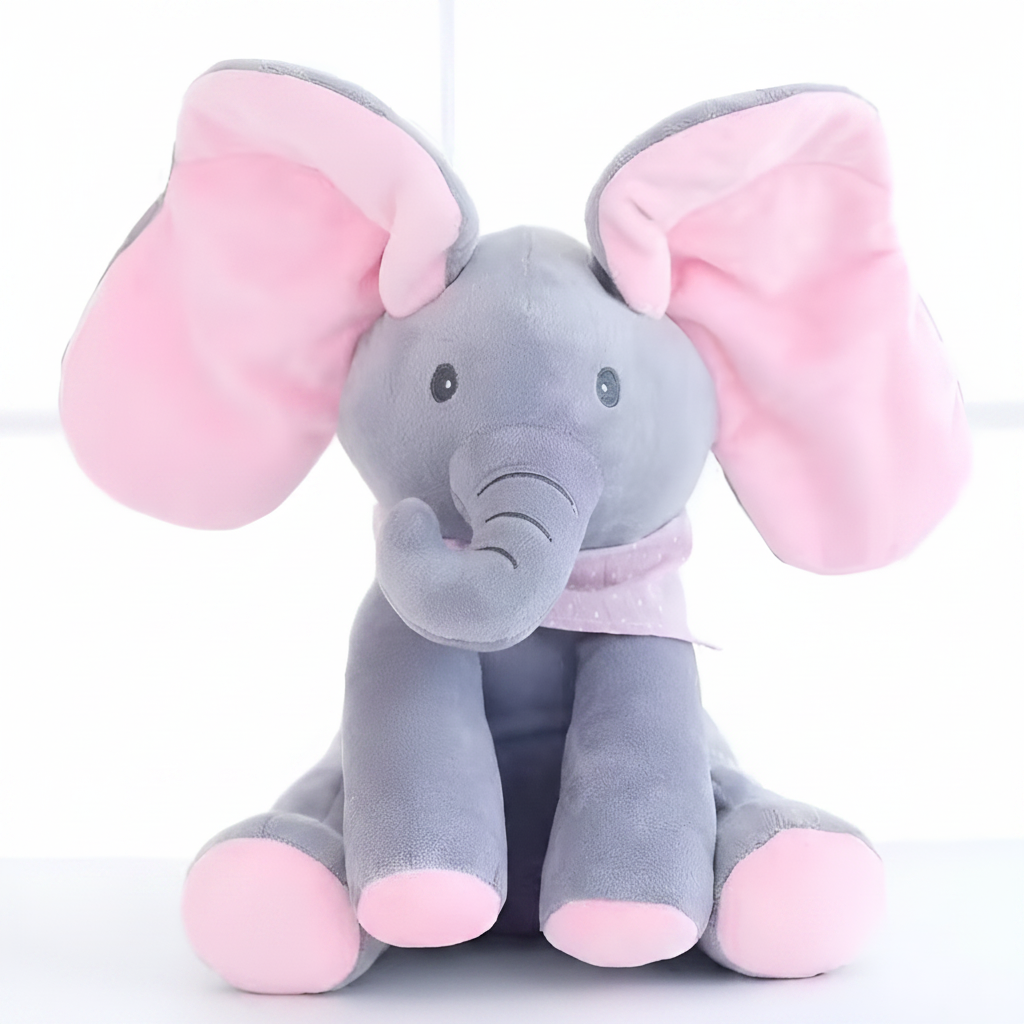 Interactive Elephant Plush Toy with Peek-a-Boo Game and Flapping Ears