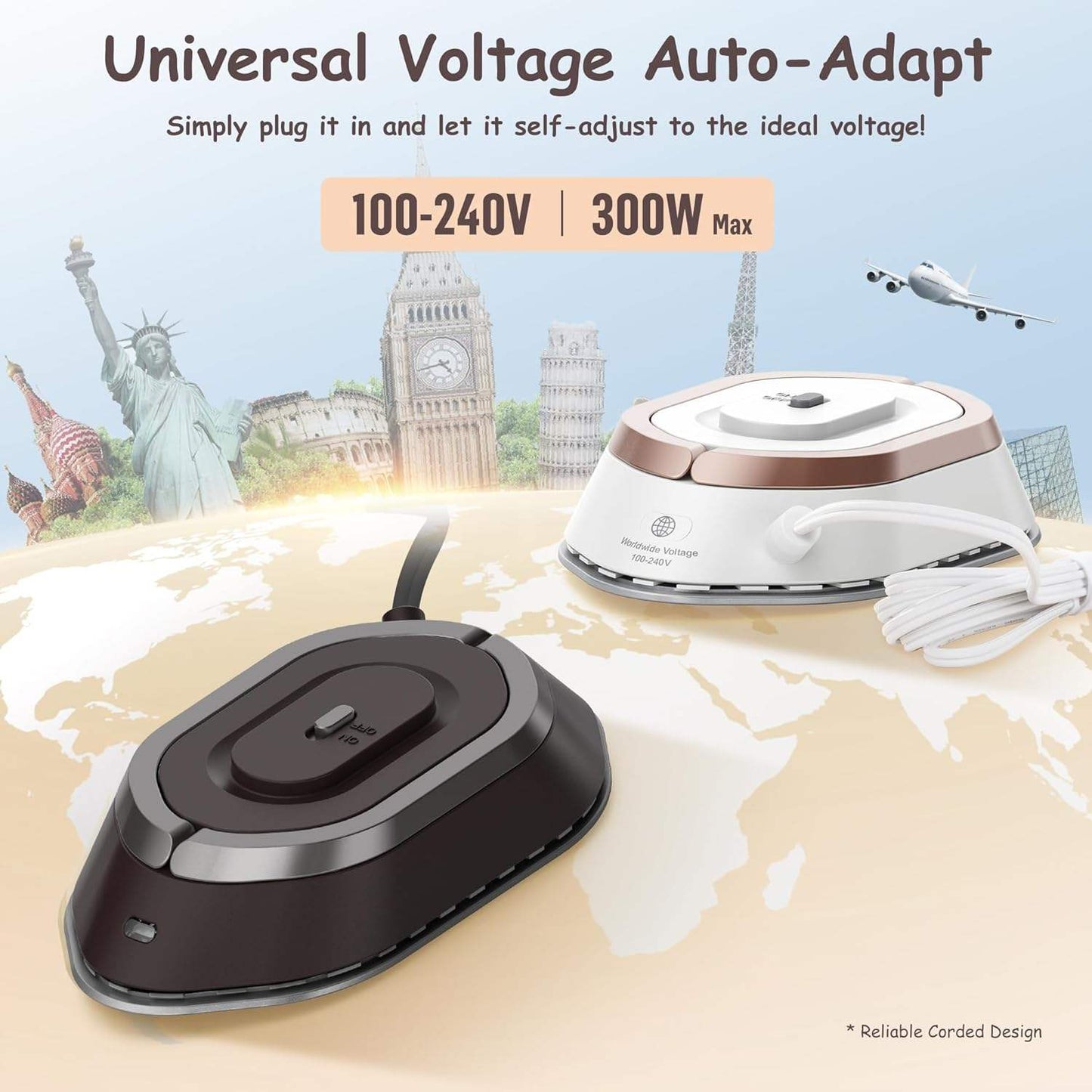 Foldable Travel Iron with Rapid Heating and Dry Wet Pressing