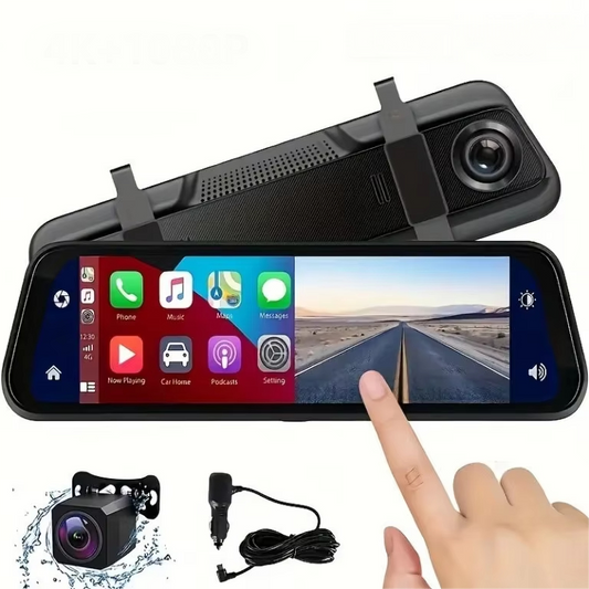 Mirror Dash Cam with Dual Front and Rear Cameras and 9.66 Inch Touchscreen