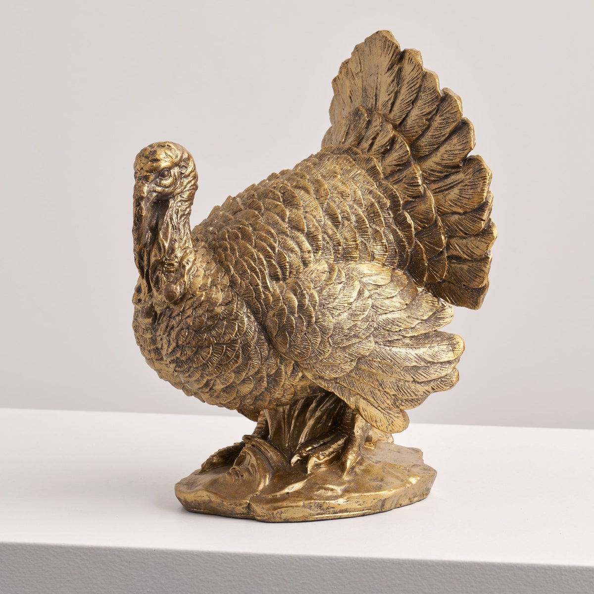 Polyresin Turkey Centerpiece with Bronzed Finish and Textured Feathers, 10 Inches