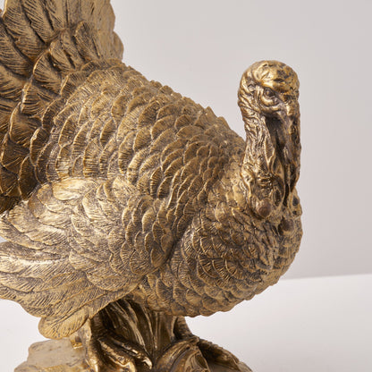 Polyresin Turkey Centerpiece with Bronzed Finish and Textured Feathers, 10 Inches