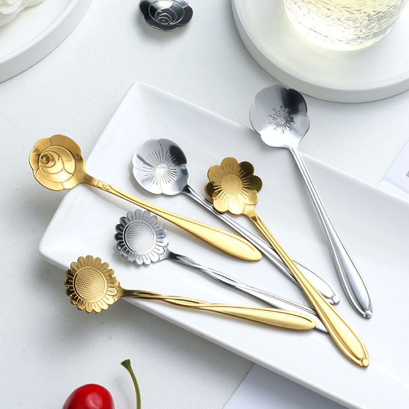 Stainless Steel Teaspoon Set with Floral Handle Design, 8-Piece