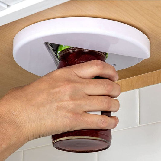 Under Cabinet Jar Opener with V-Shaped Grip and Mounting Hardware