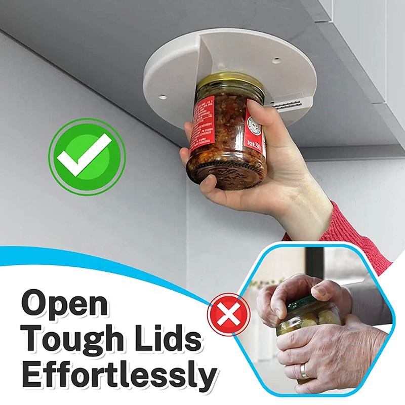 Under Cabinet Jar Opener with V-Shaped Grip and Mounting Hardware