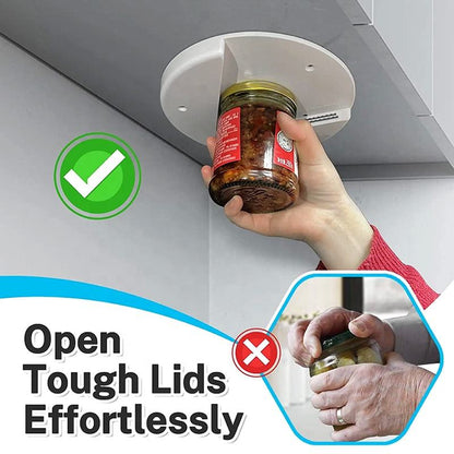 Under Cabinet Jar Opener with V-Shaped Grip and Mounting Hardware