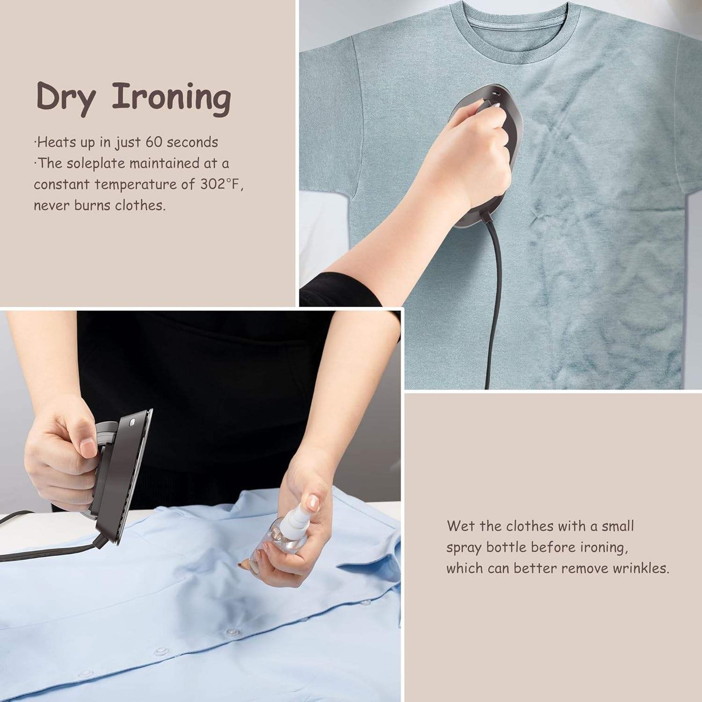 Foldable Travel Iron with Rapid Heating and Dry Wet Pressing