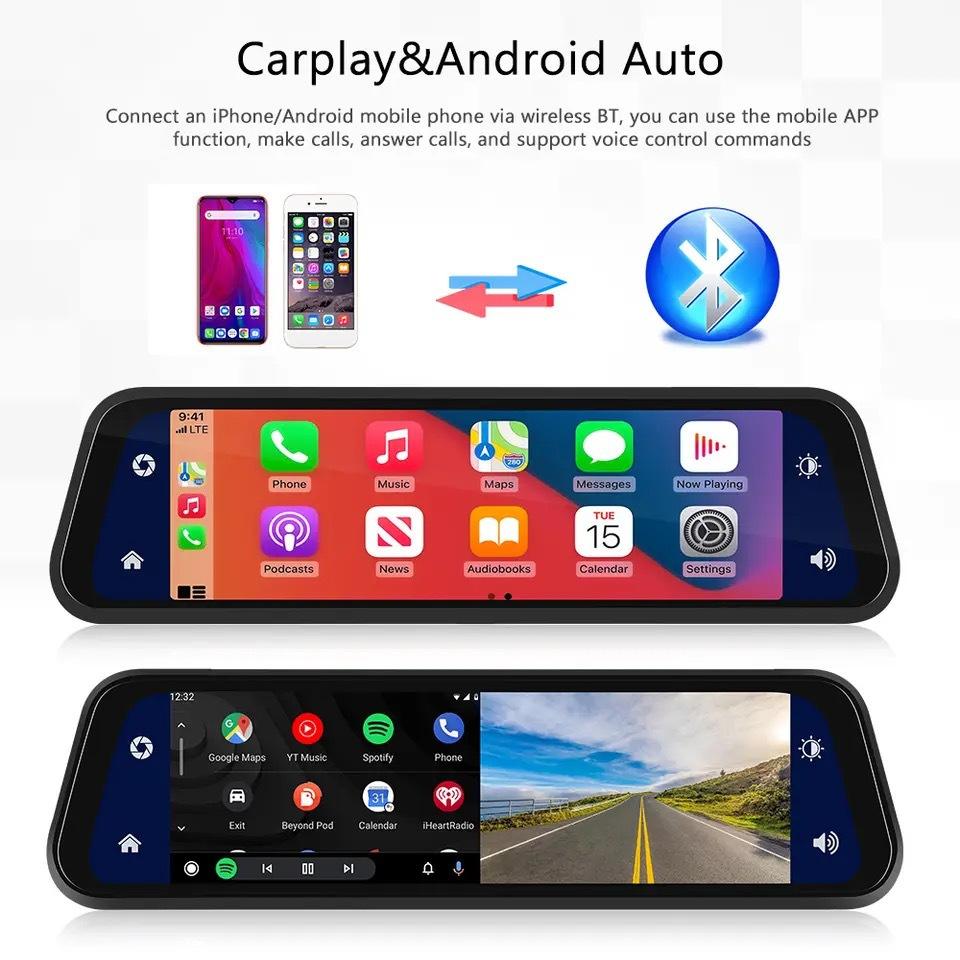 Mirror Dash Cam with Dual Front and Rear Cameras and 9.66 Inch Touchscreen