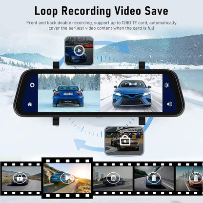 Mirror Dash Cam with Dual Front and Rear Cameras and 9.66 Inch Touchscreen