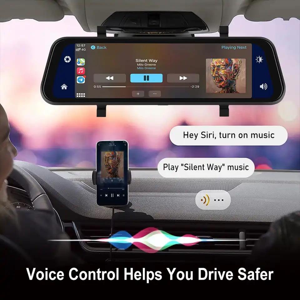 Mirror Dash Cam with Dual Front and Rear Cameras and 9.66 Inch Touchscreen