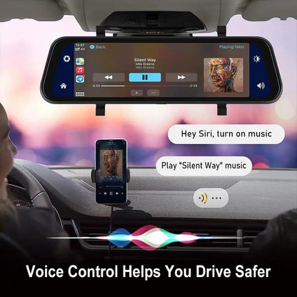 Mirror Dash Cam with Dual Front and Rear Cameras and 9.66 Inch Touchscreen