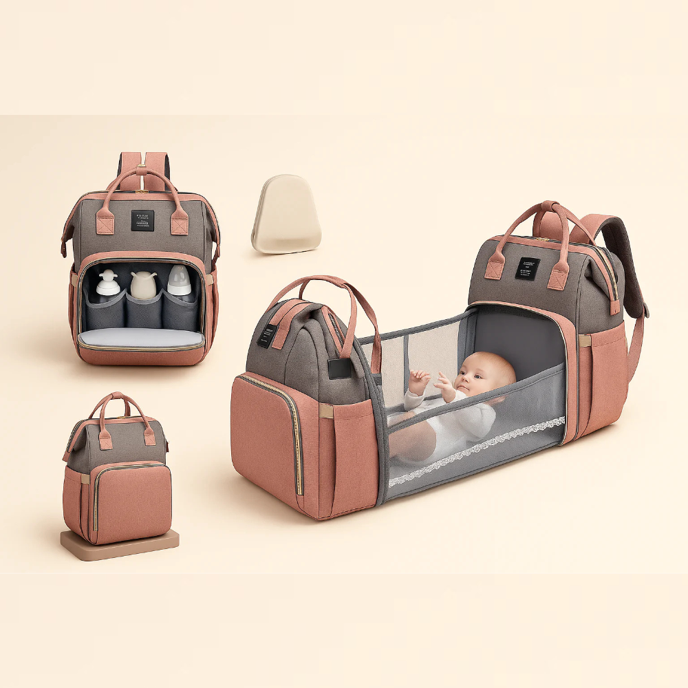 Baby Diaper Backpack with Foldable Crib