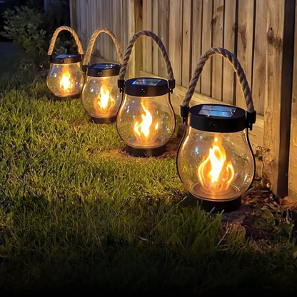 Solar lantern with realistic flame effect