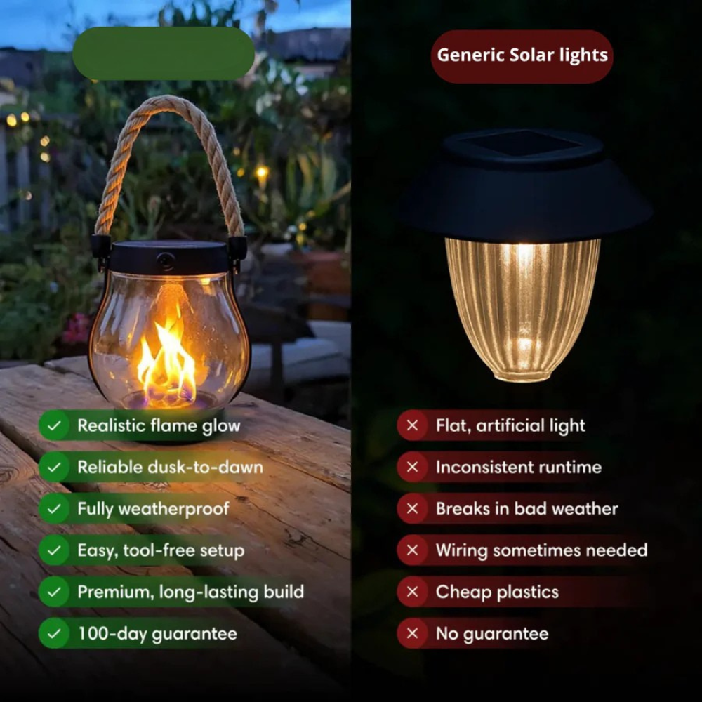 Solar lantern with realistic flame effect