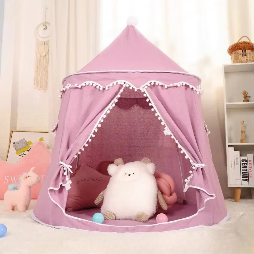 Canvas Play Teepee Tent with Cotton Fabric and Wooden Pole Frame