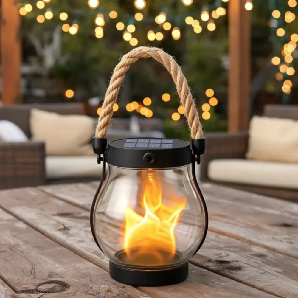Solar lantern with realistic flame effect