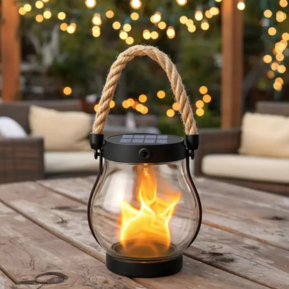 Solar lantern with realistic flame effect
