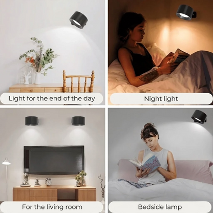 Wireless 360 Degree Wall Lamp, Dimmable LED Rechargeable Lighting