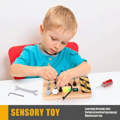 Busy Board Montessori Toy, Wooden Sensory Activity Board with LED Lights