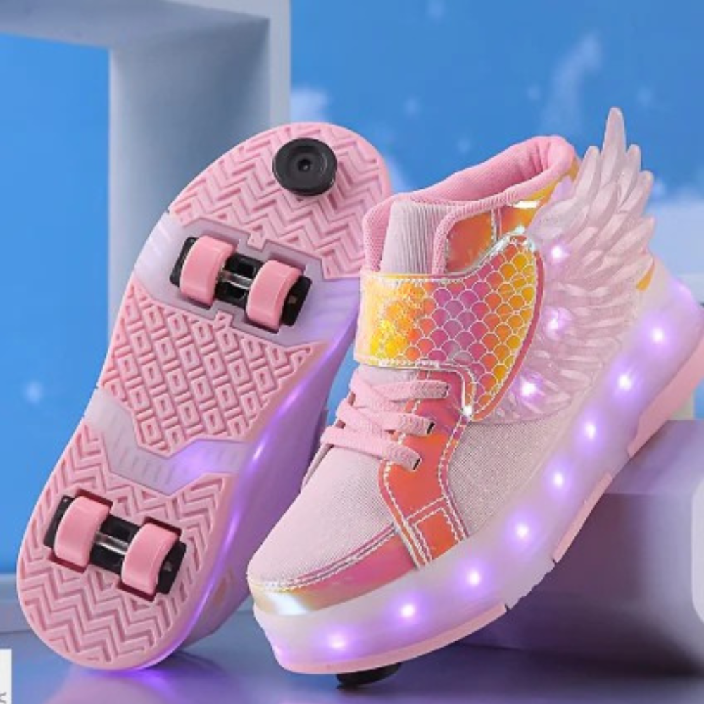 Light Up Roller Skate Sneakers With Wings, USB Rechargeable For Girls And Teens