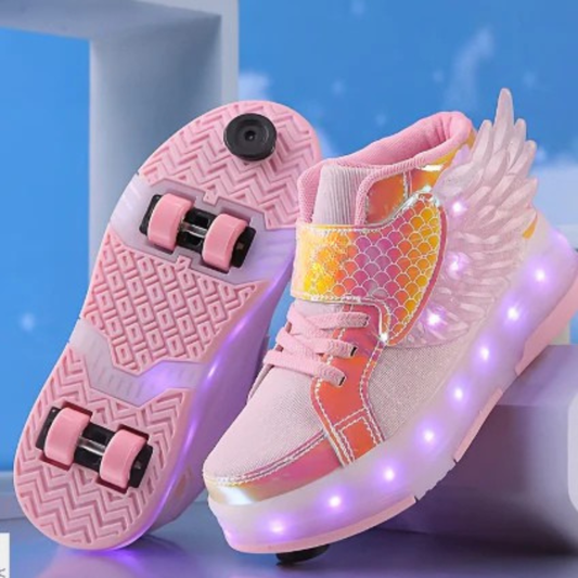 Light Up Roller Skate Sneakers With Wings, USB Rechargeable For Girls And Teens