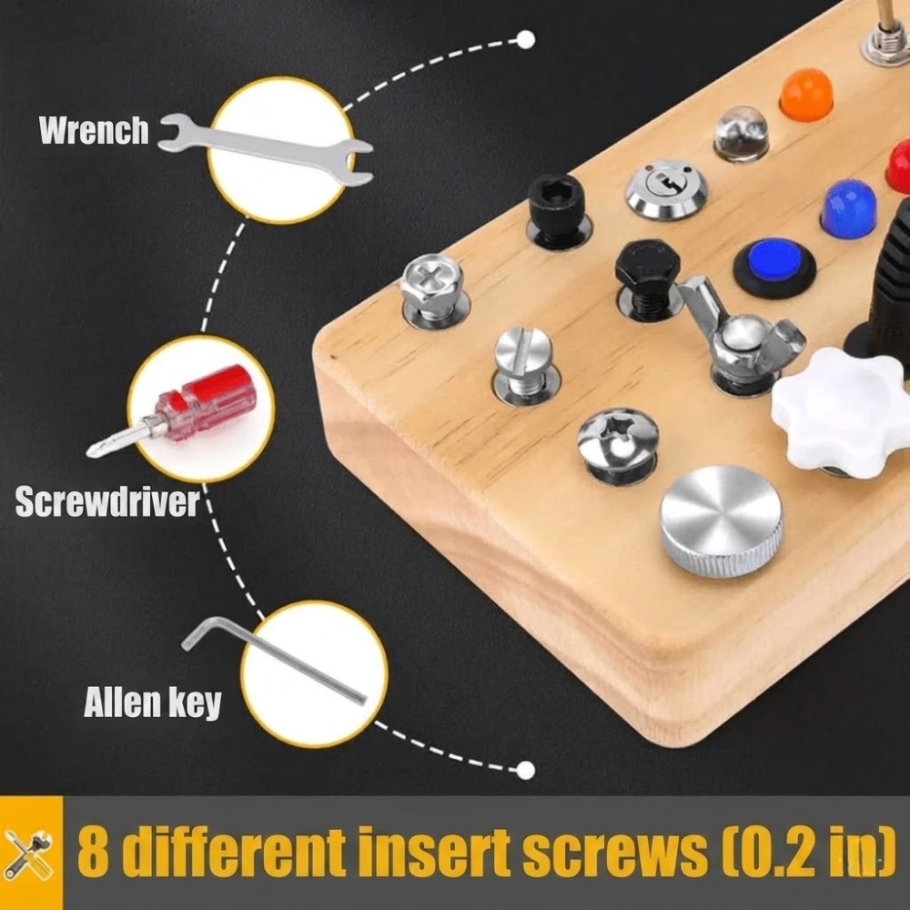 Busy Board Montessori Toy, Wooden Sensory Activity Board with LED Lights