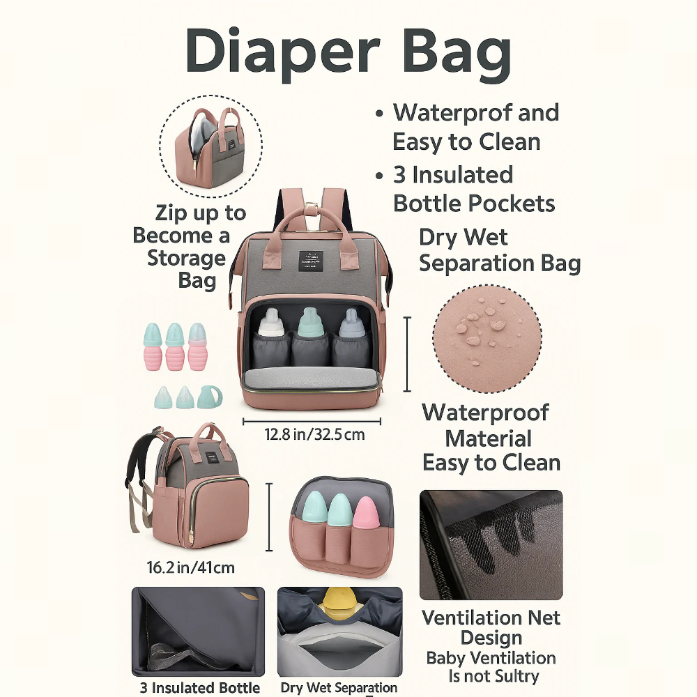 Baby Diaper Backpack with Foldable Crib