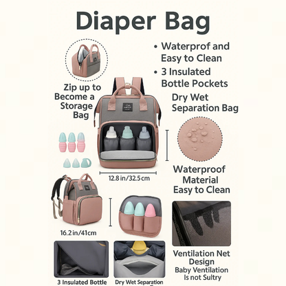Baby Diaper Backpack with Foldable Crib